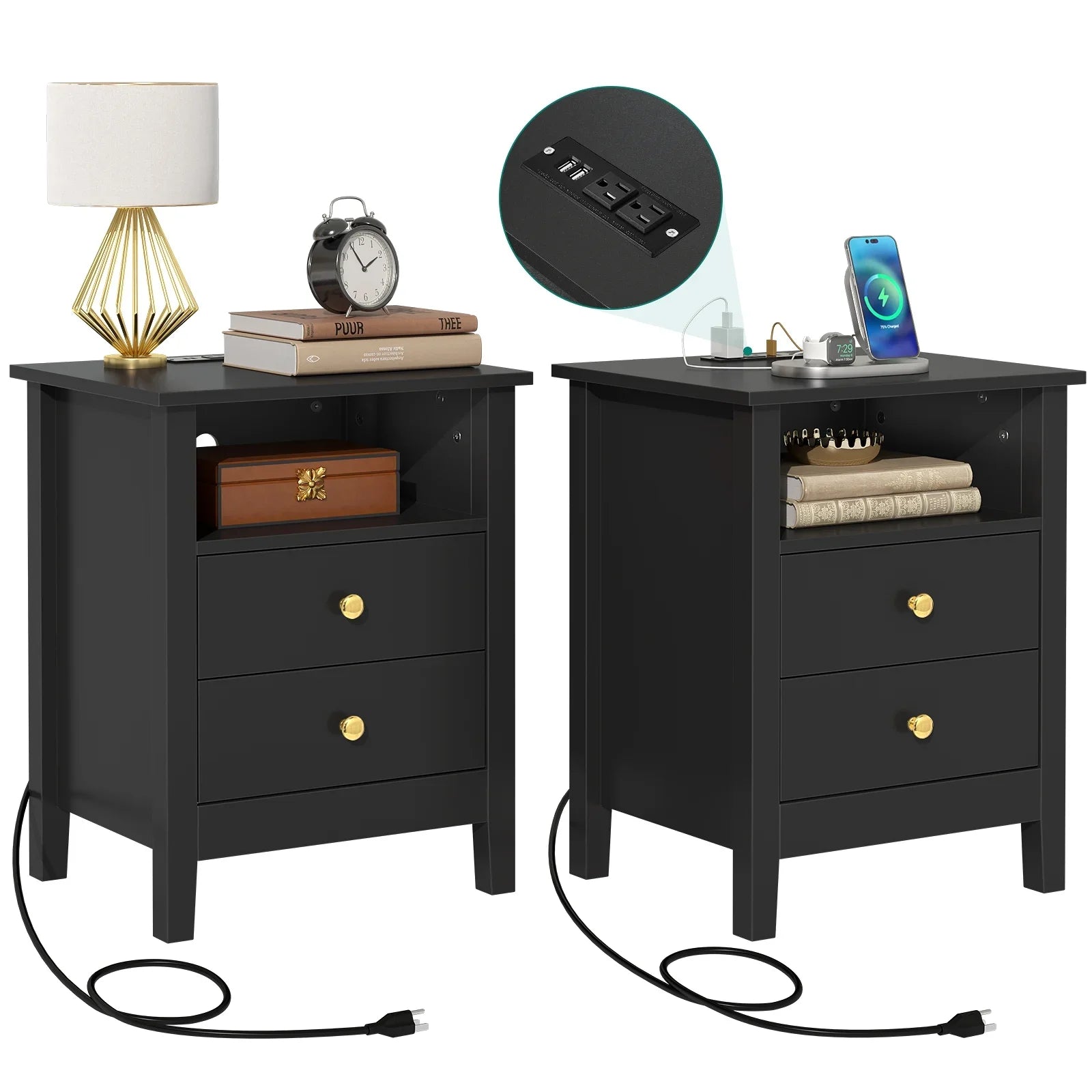 GIKPAL Farmhouse Nightstand Set of 2, Dresser for Bedroom with Chargin YaFiti GIKPAL Farmhouse Nightstand Set of 2, Dresser for Bedroom with Chargin YaFiti