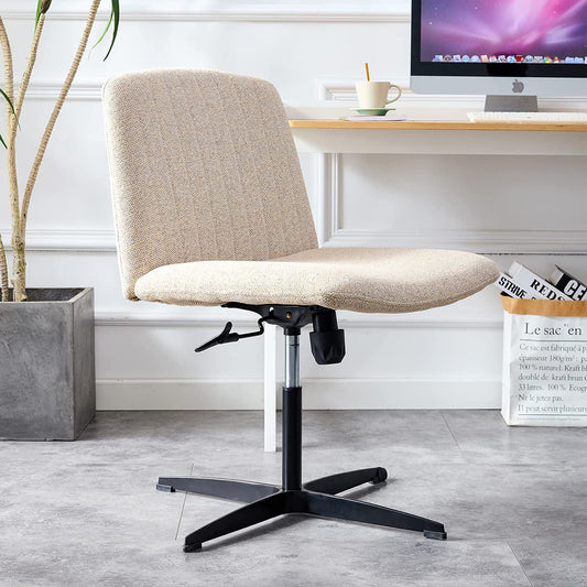 YaFiti Armless Office Desk Chair No Wheels Modern Swivel Vanity Chair, Beige