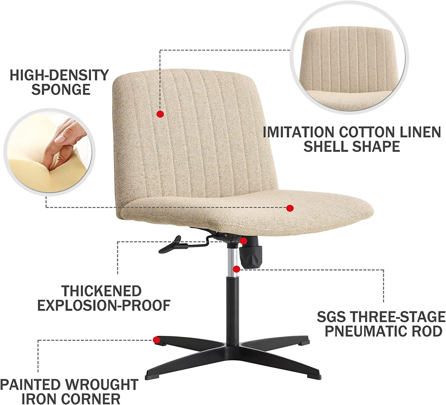 YaFiti Armless Office Desk Chair No Wheels Modern Swivel Vanity Chair, Beige