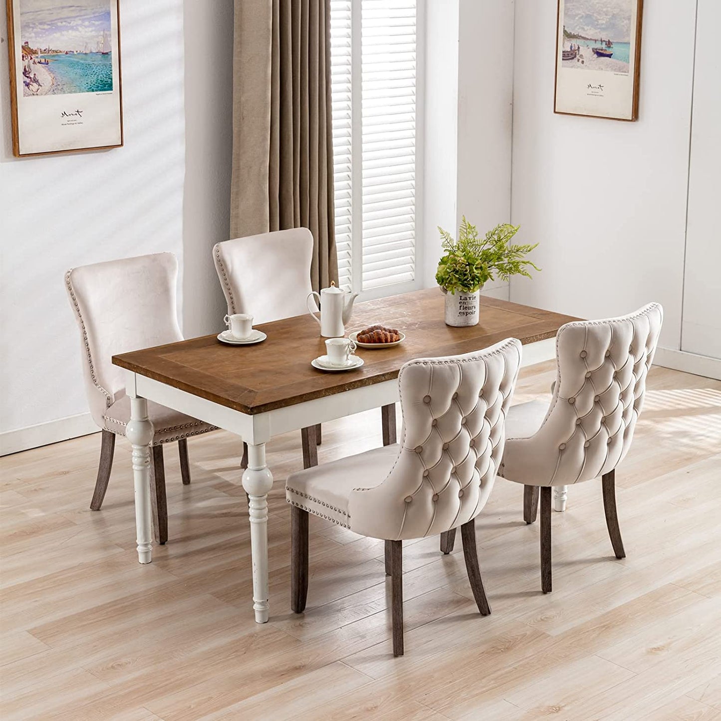 YaFiti Velvet Dining Chairs Set of 2 Upholstered High-end Tufted Dining Room Chair,Beige