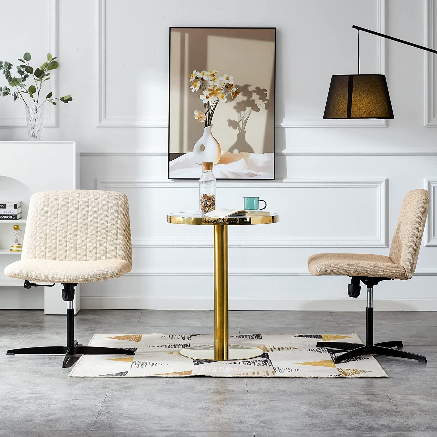 YaFiti Armless Office Desk Chair No Wheels Modern Swivel Vanity Chair, Beige