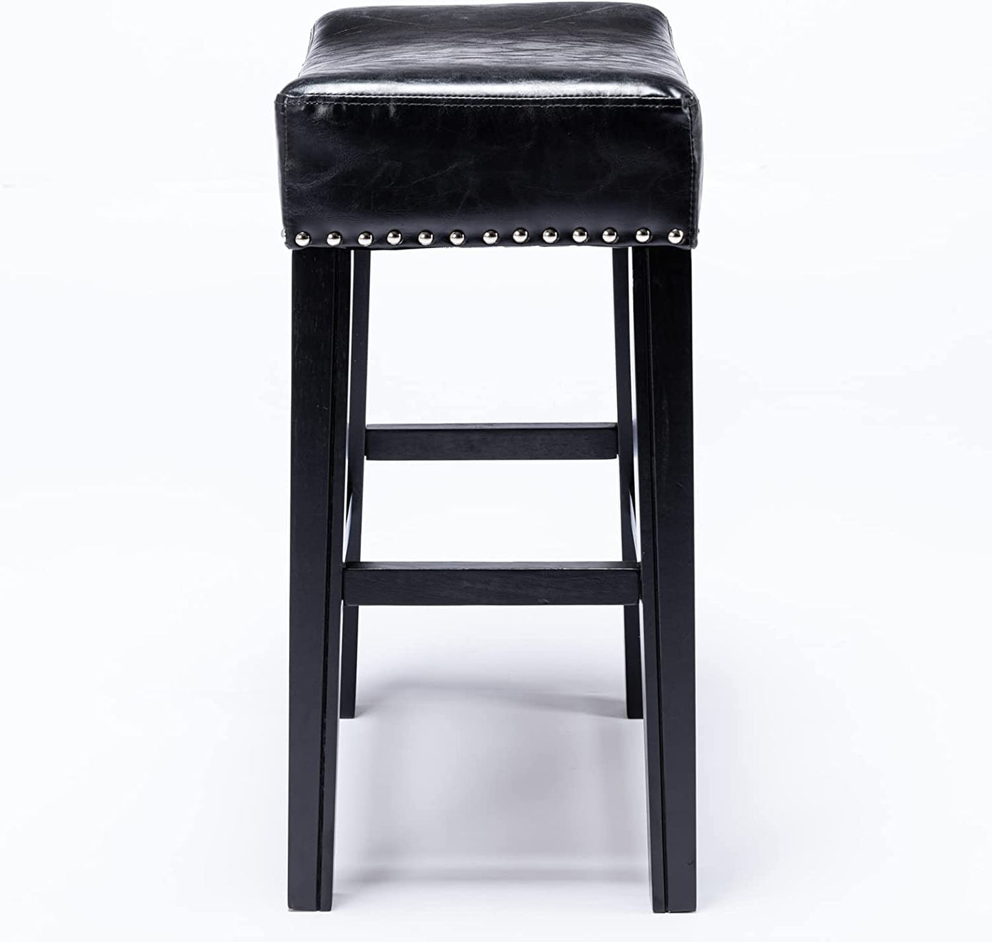 YaFiti 26" PU Leather Bar Stools Set of 2 with Solid Wood Legs Black