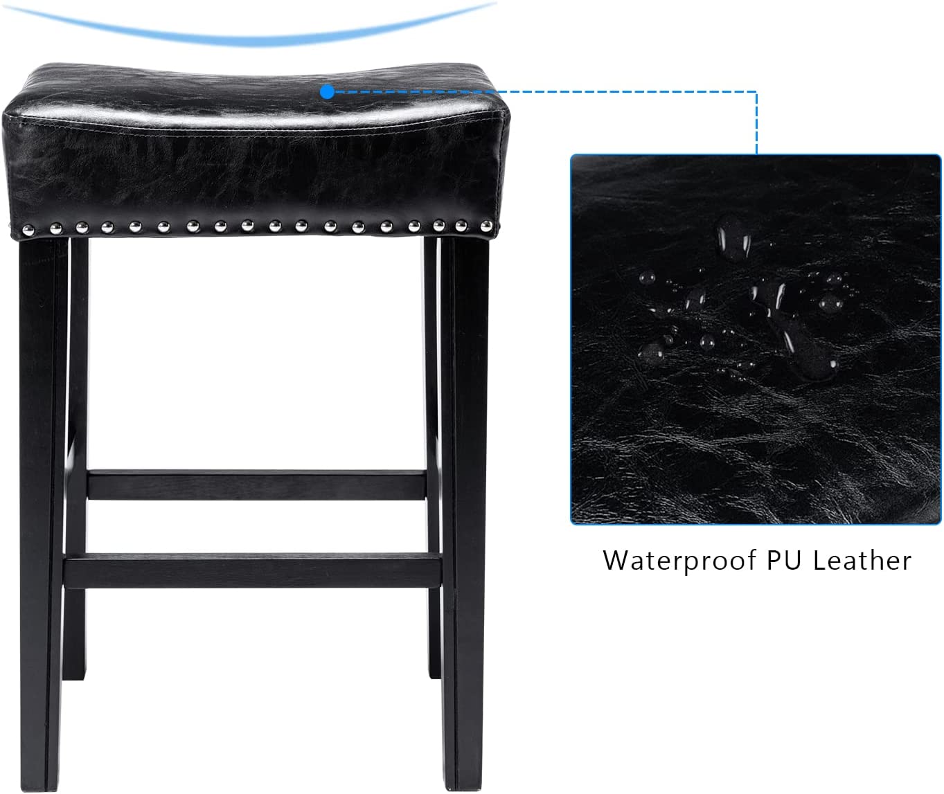 YaFiti 26" PU Leather Bar Stools Set of 2 with Solid Wood Legs Black