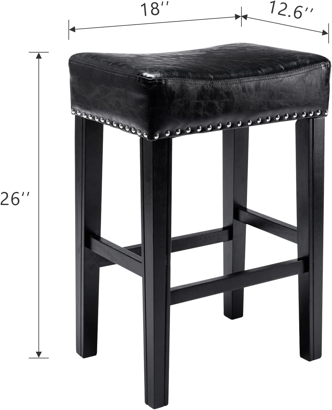 YaFiti 26" PU Leather Bar Stools Set of 2 with Solid Wood Legs Black