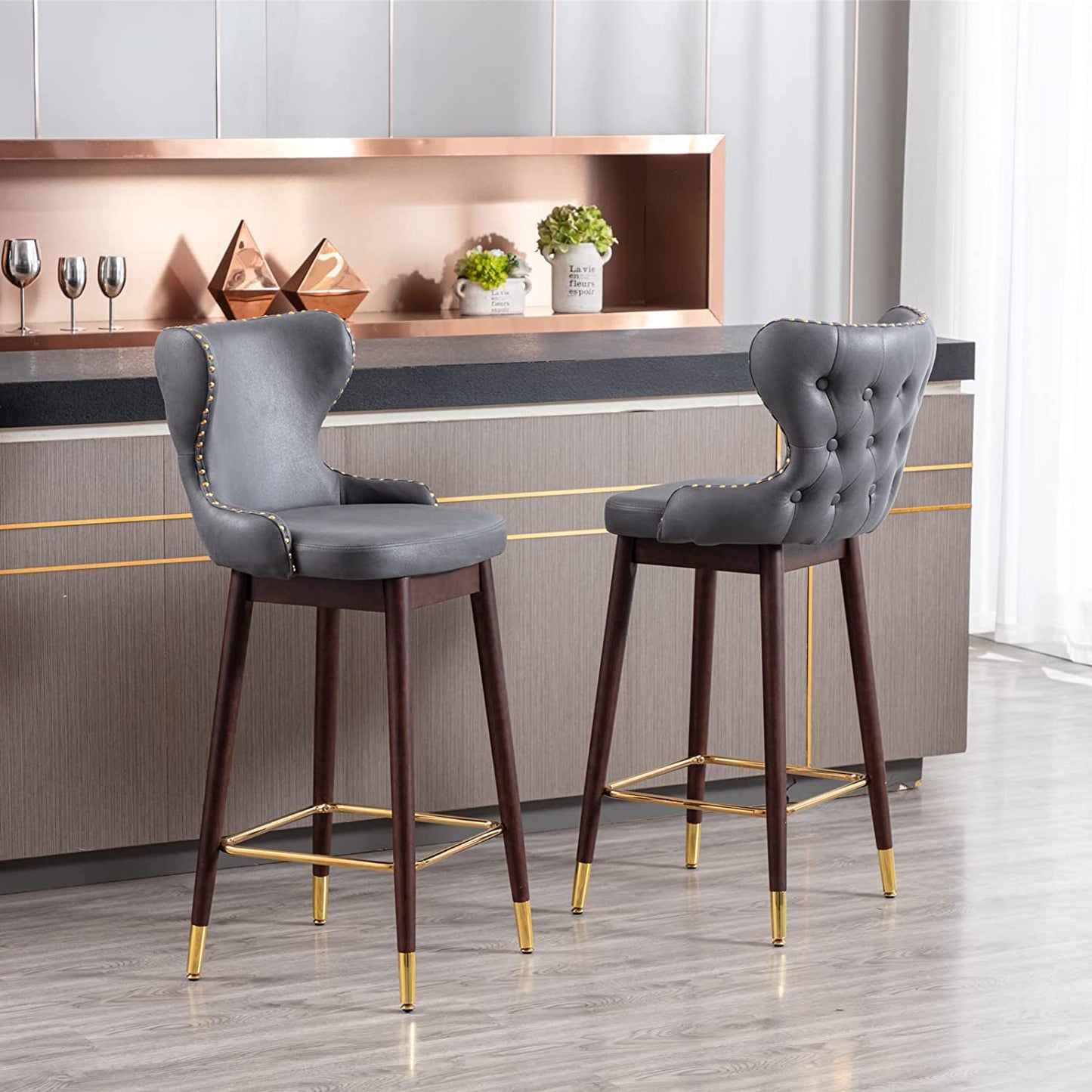 YaFiti Counter Height Chairs Set of 2 29.9''Modern Leathaire Fabric Bar Stools (Dark Grey)
