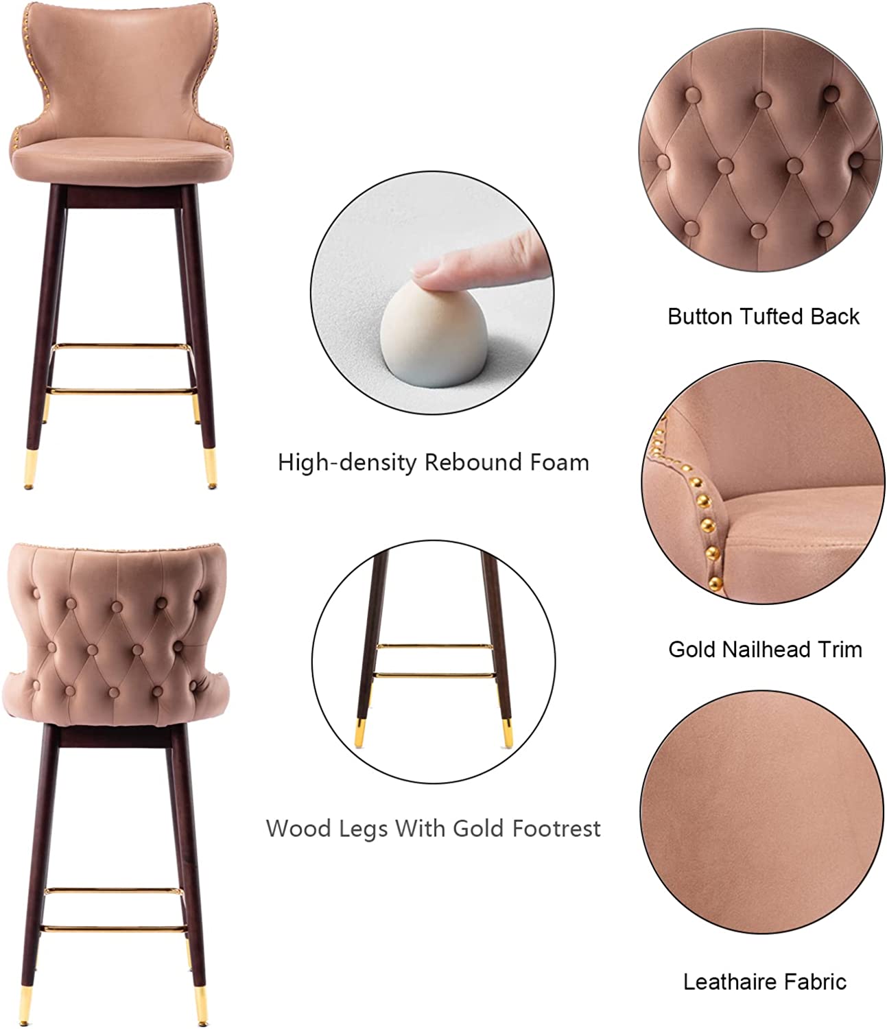 YaFiti Counter Height Chairs Set of 2 29.9''Modern Leathaire Fabric Bar Stools (Khaki)
