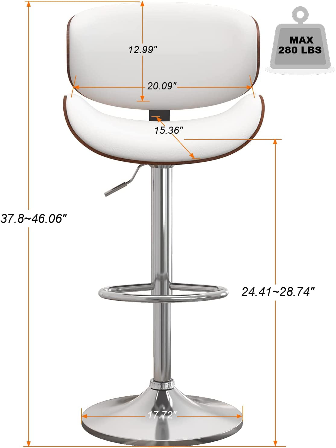 YaFiti Bar Stools Modern Adjustable Swivel Barstools, Set of 2(White)