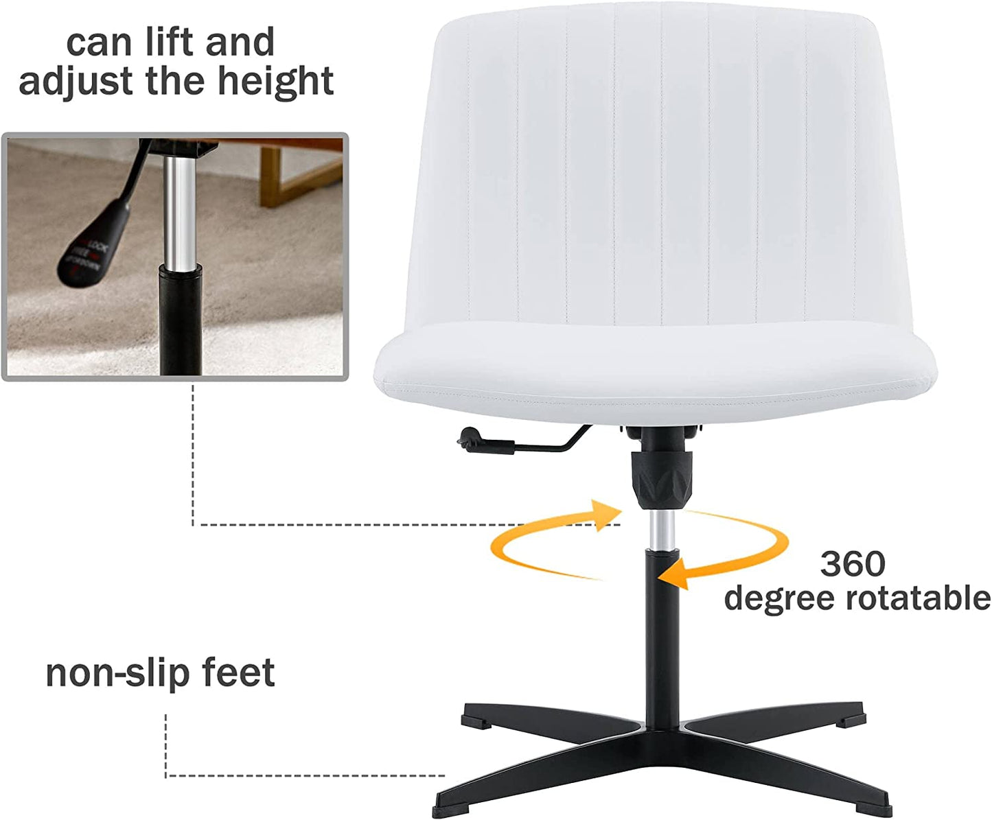 YaFiti Armless Office Desk Chair No Wheels Modern Swivel Vanity Chair, White