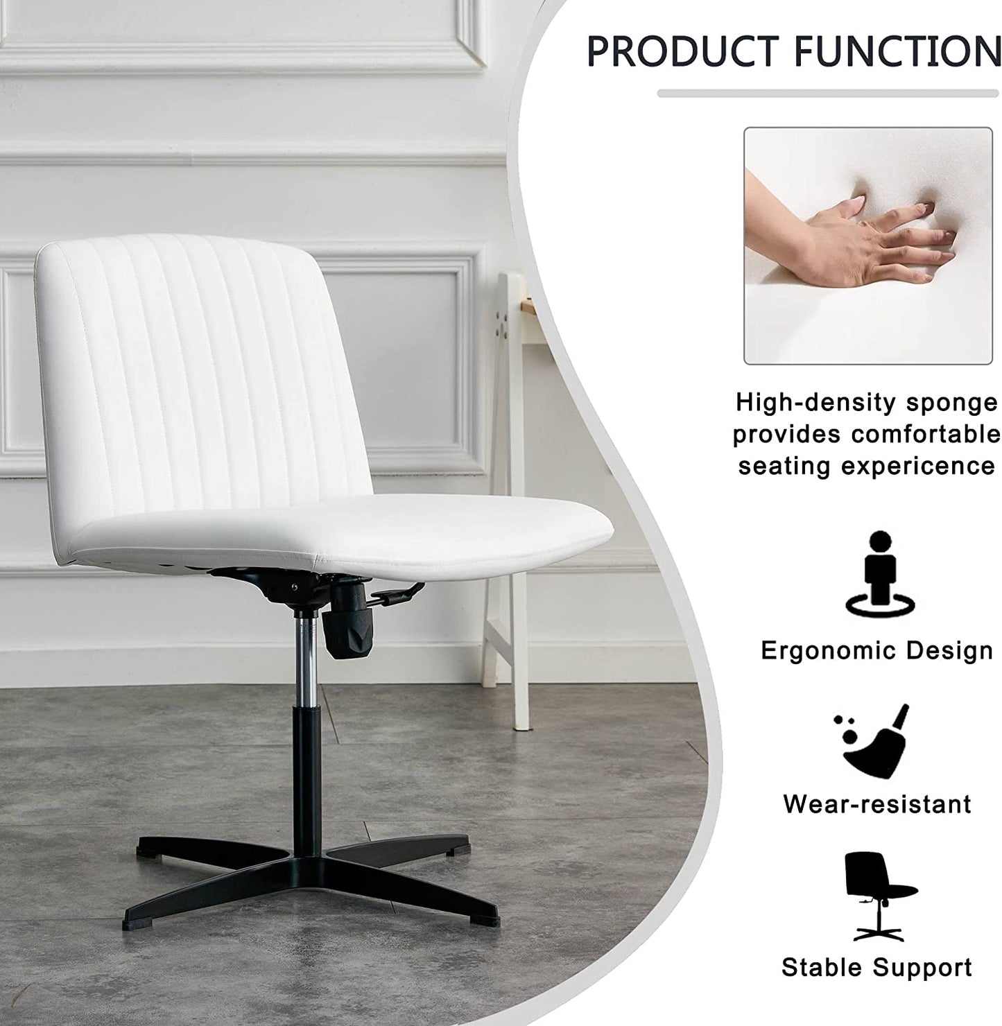 YaFiti Armless Office Desk Chair No Wheels Modern Swivel Vanity Chair, White