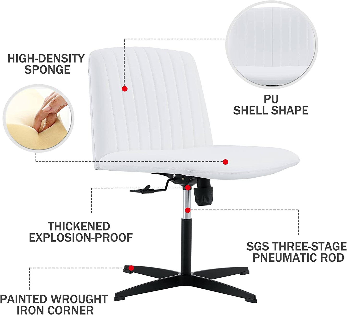 YaFiti Armless Office Desk Chair No Wheels Modern Swivel Vanity Chair, White