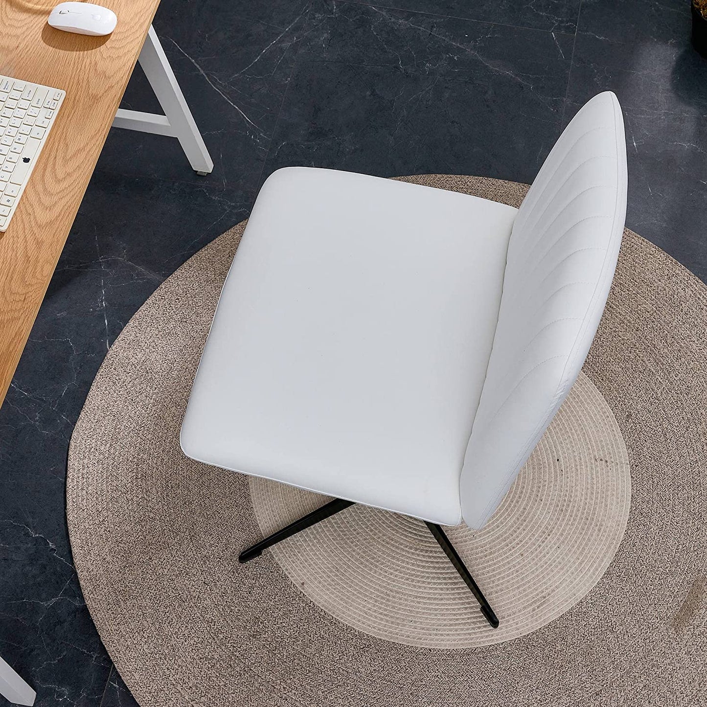YaFiti Armless Office Desk Chair No Wheels Modern Swivel Vanity Chair, White