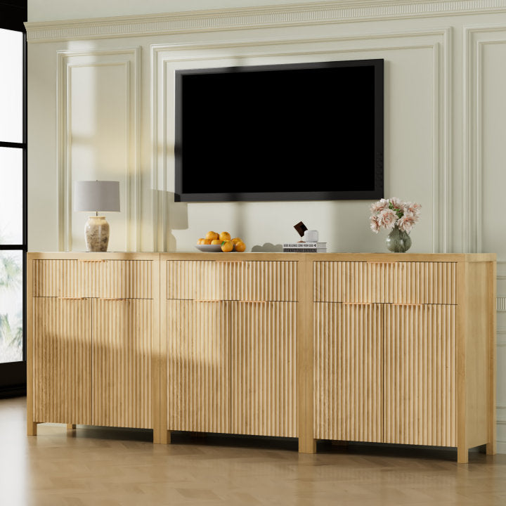 GIKPAL Storage Cabinet Buffet, Entryway Living Room TV Stand for TVs with Extra Storage Drawers Set of 3, Sideboard Cabinet Console Table with 3 Adjustable Shelves, Natural Oak