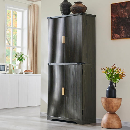 Aowos Kitchen Pantry Storage Cabinet with Power Outlet, Buffet Sideboard with Doors & Adjustable Shelves, Hutch Cabinet with Drawer for Kitchen Living Room
