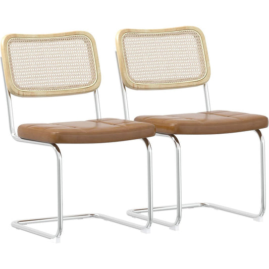 YaFiti Rattan Dining Chairs Set of 2, Mid-Century Modern Side Chairs Brown