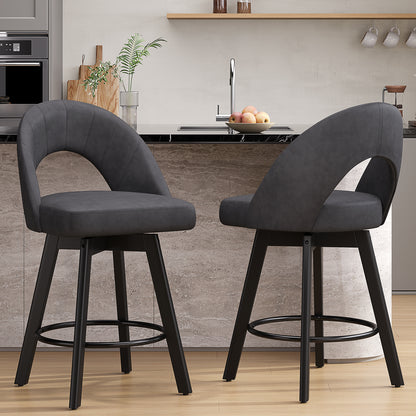 YaFiti 24" Kitchen Island Bar Stools, Charcoal Grey Faux Leather
