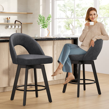 YaFiti 24" Kitchen Island Bar Stools, Charcoal Grey Faux Leather
