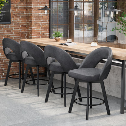 YaFiti 24" Kitchen Island Bar Stools, Charcoal Grey Faux Leather