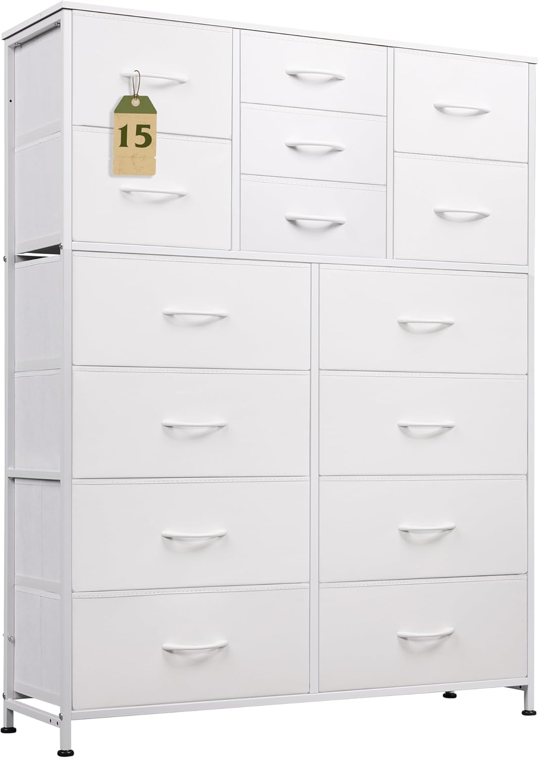 GIKPAL Dressers for Bedroom, 15 Drawers Dresser White Dresser Fabric Chest of Drawers Tall Dressers Storage Organizer for Closet, Living Room