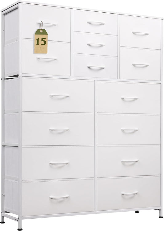 GIKPAL Dressers for Bedroom, 15 Drawers Dresser White Dresser Fabric Chest of Drawers Tall Dressers Storage Organizer for Closet, Living Room