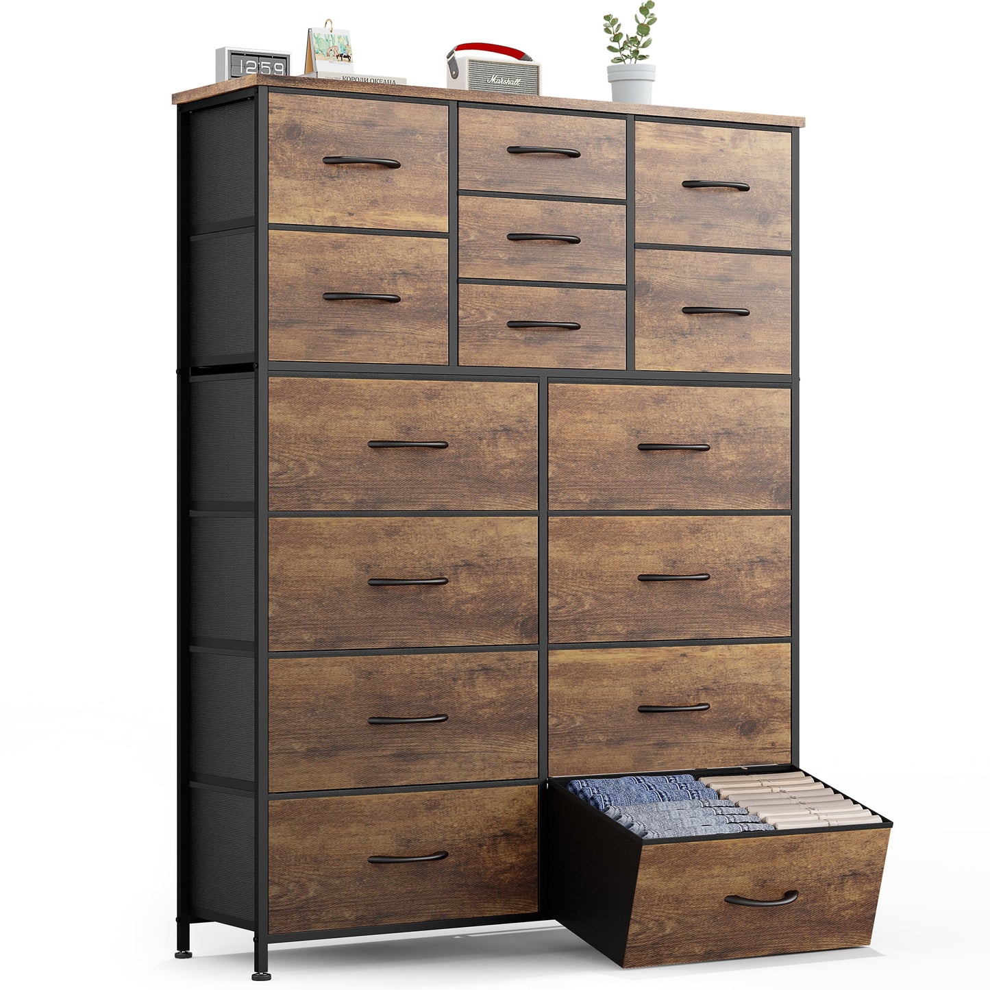 GIKPAL Dressers for Bedroom, 15 Drawers Dresser Fabric Dresser Chest of Drawers Tall Dressers Storage Organizer for Closet, Living Room, Brown