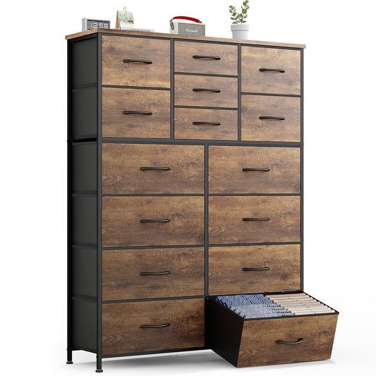 GIKPAL Dressers for Bedroom, 15 Drawers Dresser Fabric Dresser Chest of Drawers Tall Dressers Storage Organizer for Closet, Living Room, Brown
