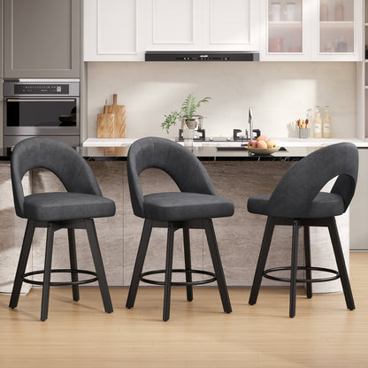 YaFiti 24" Kitchen Island Bar Stools, Charcoal Grey Faux Leather