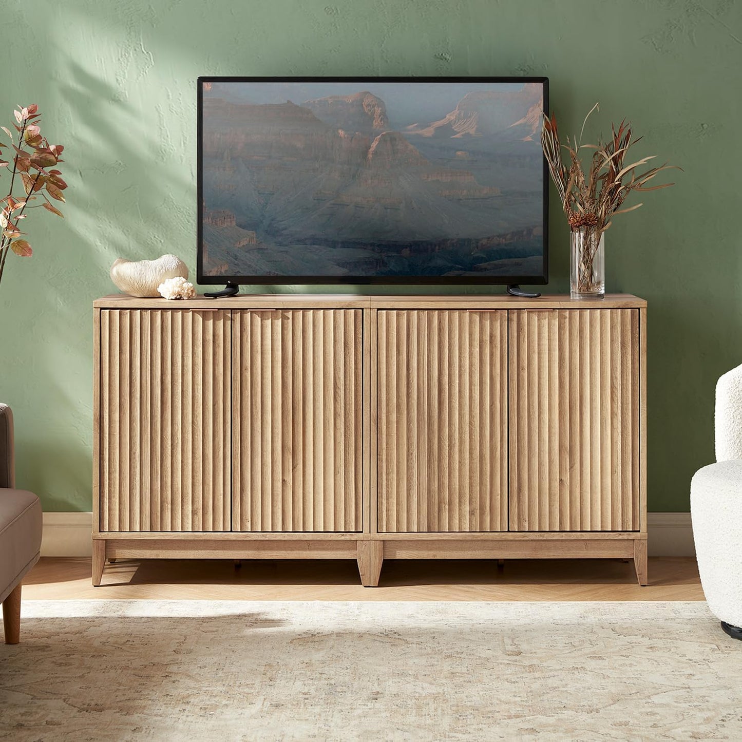 Aowos Sideboard Buffet with 2 Drawers, Storage Cabinet, Adjustable Shelves for Kitchen Dining Room, living Room, Natural