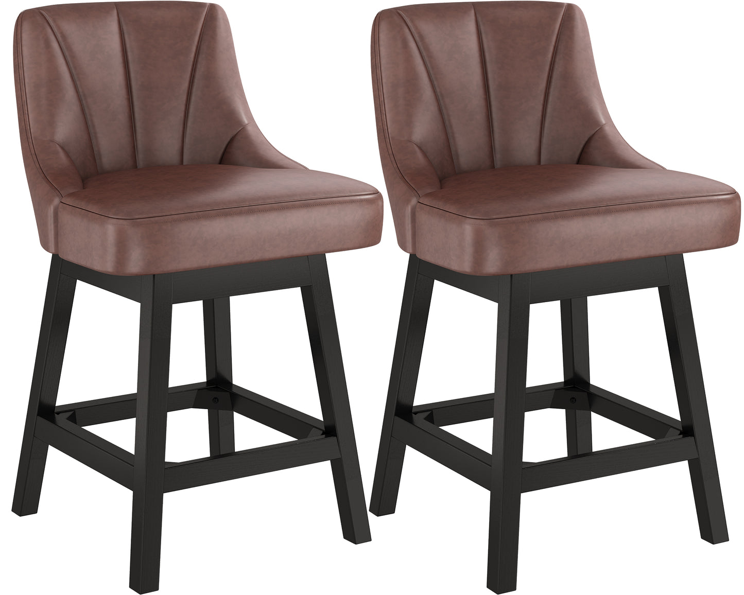 YaFiti Swivel Bar Stools with Backs, 26" Counter Height Bar Stools Set of 2, Modern Leather Extra Upholstered Counter Barstools with Square Solid Wood Legs for Kitchen Island, Dining Room, Brown