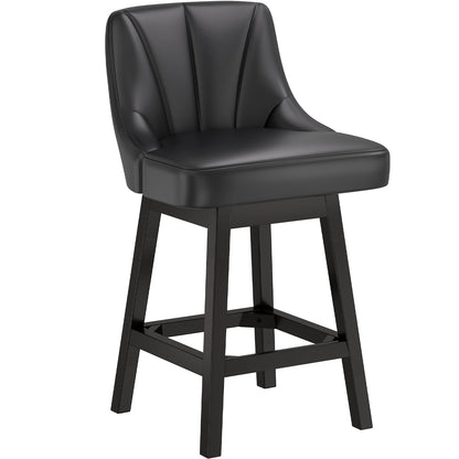 YaFiti Swivel Bar Stools with Backs, 26" Counter Height Bar Stools Set of 2, Modern Leather Extra Upholstered Counter Barstools with Square Solid Wood Legs for Kitchen Island, Dining Room, Black