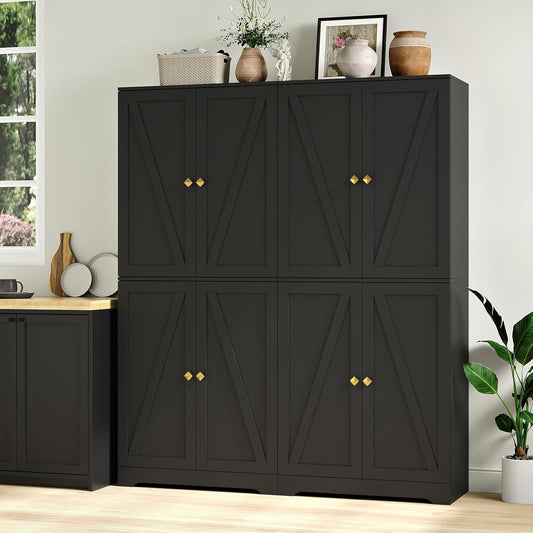 GIKPAL Pantry Storage Cabinet with Power Outlet, Black Buffet Sideboard with Doors & Adjustable Shelves, Hutch Cabinet with Drawer for Kitchen Living Room