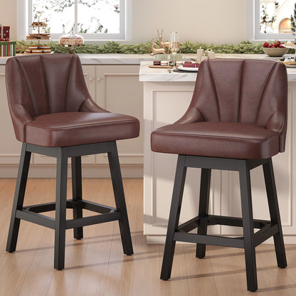 YaFiti Swivel Bar Stools with Backs, 26" Counter Height Bar Stools Set of 2, Modern Leather Extra Upholstered Counter Barstools with Square Solid Wood Legs for Kitchen Island, Dining Room, Black