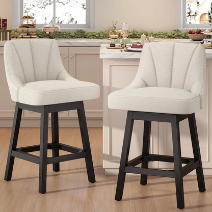 YaFiti Swivel Bar Stools with Backs, 26" Counter Height Bar Stools Set of 2, Modern Leather Extra Upholstered Counter Barstools with Square Solid Wood Legs for Kitchen Island, Dining Room, Black