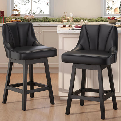 YaFiti Swivel Bar Stools with Backs, 26" Counter Height Bar Stools Set of 2, Modern Leather Extra Upholstered Counter Barstools with Square Solid Wood Legs for Kitchen Island, Dining Room, Black