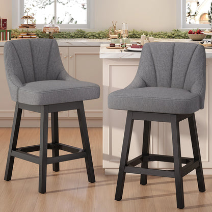 YaFiti Swivel Bar Stools with Backs, 26" Counter Height Bar Stools Set of 2, Modern Leather Extra Upholstered Counter Barstools with Square Solid Wood Legs for Kitchen Island, Dining Room, Black
