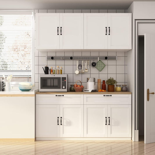 GIKPAL Pantry Storage Cabinet with Power Outlet, White Buffet Sideboard with Doors & Adjustable Shelves, Hutch Cabinet with Drawer for Kitchen Living Room