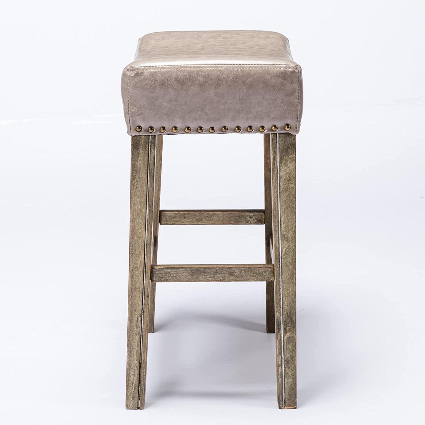 YaFiti 26" PU Leather Bar Stools Set of 2 with Solid Wood Legs Grey