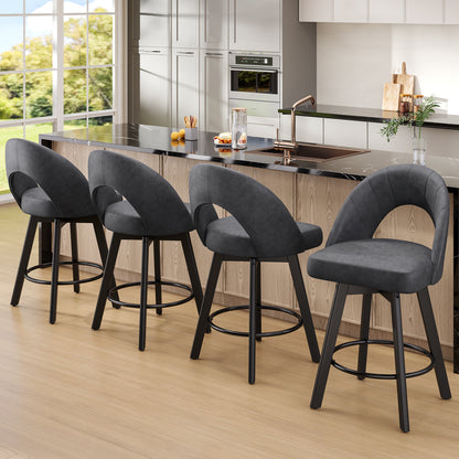YaFiti 24" Kitchen Island Bar Stools, Charcoal Grey Faux Leather