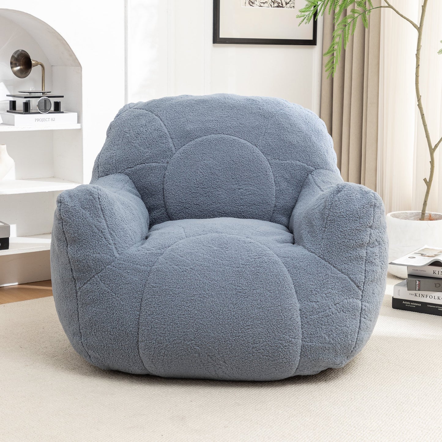 GIKPAL Bean Bag Chair for Adults, Oversized Lazy Sofa with Memory Tufted Foam Filling, Comfy Cozy Bean Bag Sofa Perfect for Living Room, Bedroom, Light Blue