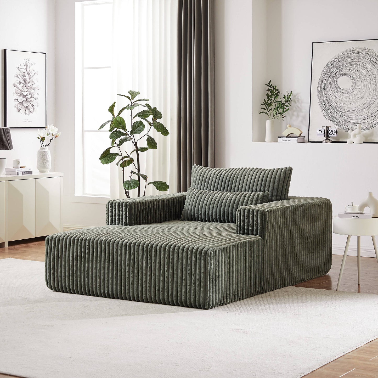 GIKPAL 75 Inch Oversized Sleeper Sofa Bed, Plush Corduroy Fabric Sectional Sofa with Backrest Pillow & No Assembly Required, Modern Sleeper Couch for Living Room, Green