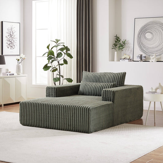 GIKPAL 75 Inch Oversized Sleeper Sofa Bed, Plush Corduroy Fabric Sectional Sofa with Backrest Pillow & No Assembly Required, Modern Sleeper Couch for Living Room, Green