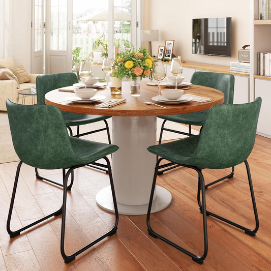 YaFiti Barstools 18'' PU Leather Counter Height Bar Stools Set of 4 with Back Modern Armless Chairs with Footrest and Metal Legs for Kitchen Living Room Pub,Green