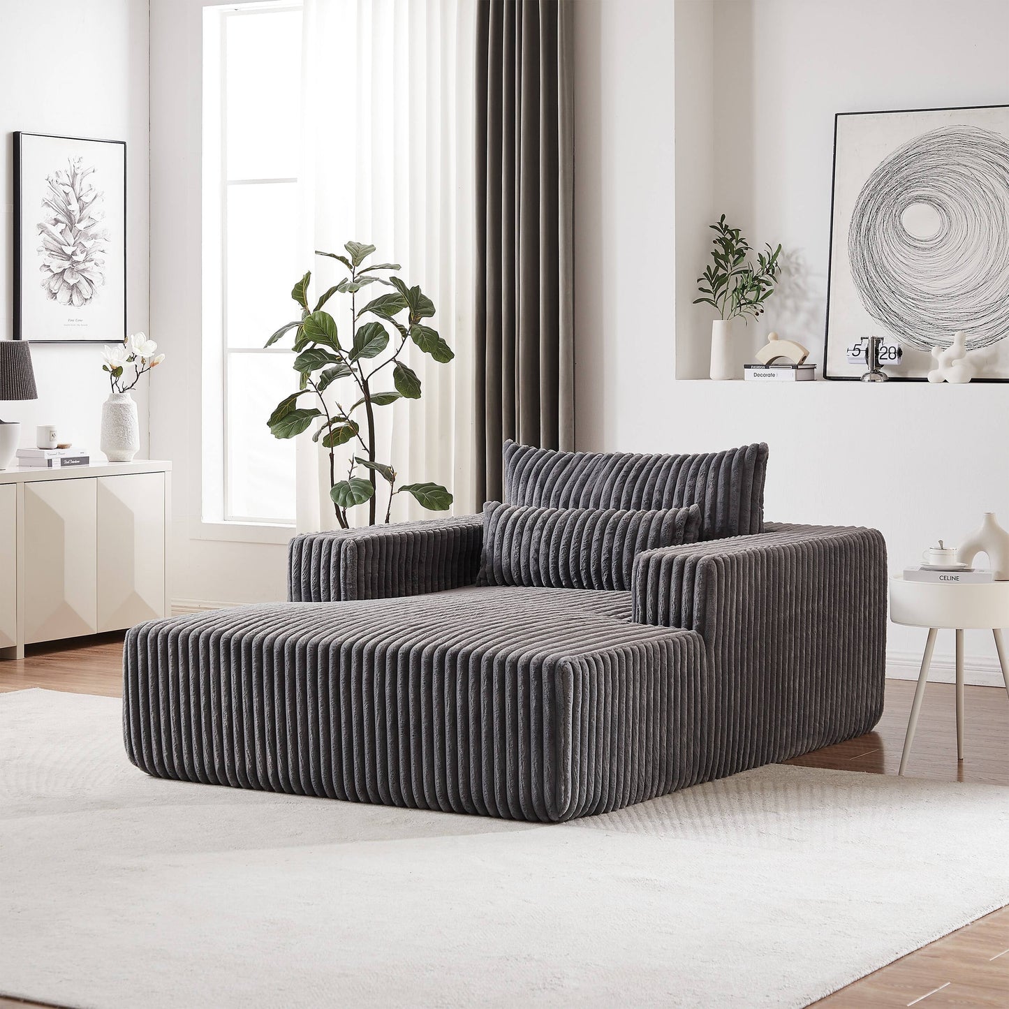 GIKPAL 75 Inch Oversized Sleeper Sofa Bed, Plush Corduroy Fabric Sectional Sofa with Backrest Pillow & No Assembly Required, Modern Sleeper Couch for Living Room, Gray
