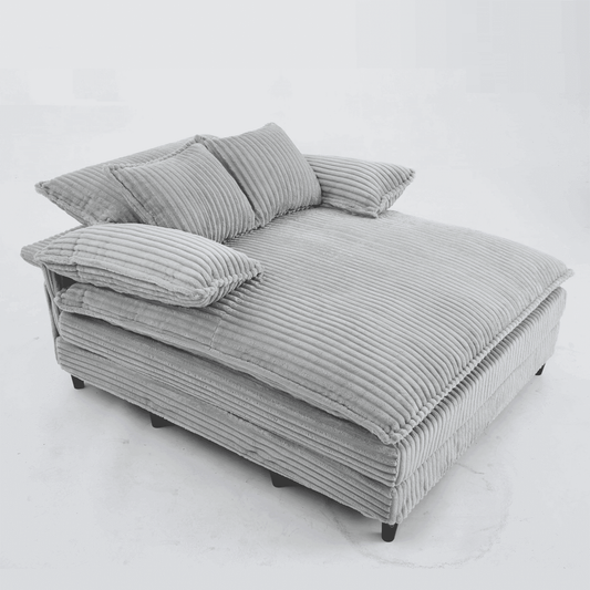 GIKPAL 54.75" Wide Oversized Chaise Lounge Chair with Fluffy Cushions, Deep Seat & Adjustable 4-Position Recline, Corduroy Sofa Bed with 2 Pillows, Leisure Sleeper Sofa Chair for Living Room, Gray