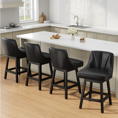 YaFiti Swivel Bar Stools with Backs, 26" Counter Height Bar Stools Set of 2, Modern Leather Extra Upholstered Counter Barstools with Square Solid Wood Legs for Kitchen Island, Dining Room, Black