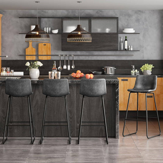 GIKPAL Bar Stools 30" Faux Leather Counter Height Barstools with Back Set of 4, Modern Counter Stools with Metal Legs and Footrest, Armless Chairs with Back for Kitchen Living Room Pub,Gray