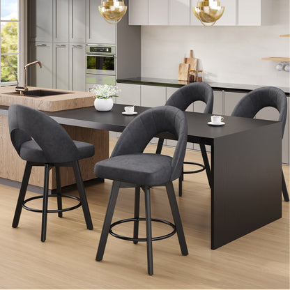 YaFiti 24" Kitchen Island Bar Stools, Charcoal Grey Faux Leather