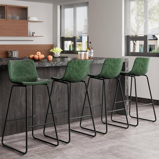 GIKPAL Bar Stools 30" Faux Leather Counter Height Barstools with Back Set of 6, Modern Counter Stools with Metal Legs and Footrest, Armless Chairs with Back for Kitchen Living Room Pub, Green