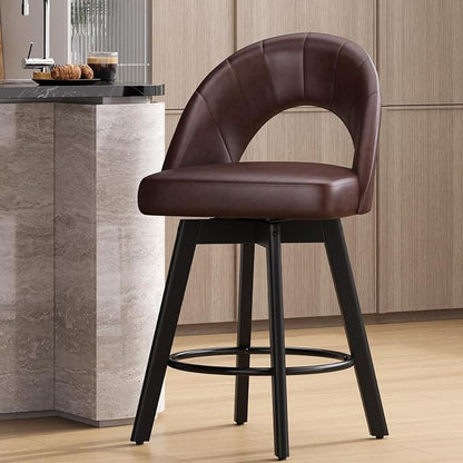 YaFiti 24" Kitchen Island Bar Stools, Charcoal Grey Faux Leather