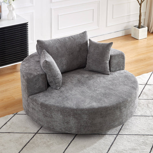 GIKPAL 55"x55" Oversized Swivel Sleeper Sofa Bed, Chenille Fabric Sectional Sofa with 360° Swivel Base & Backrest Pillow, No Assembly Required, Modern Sleeper Couch for Living Room, Gray