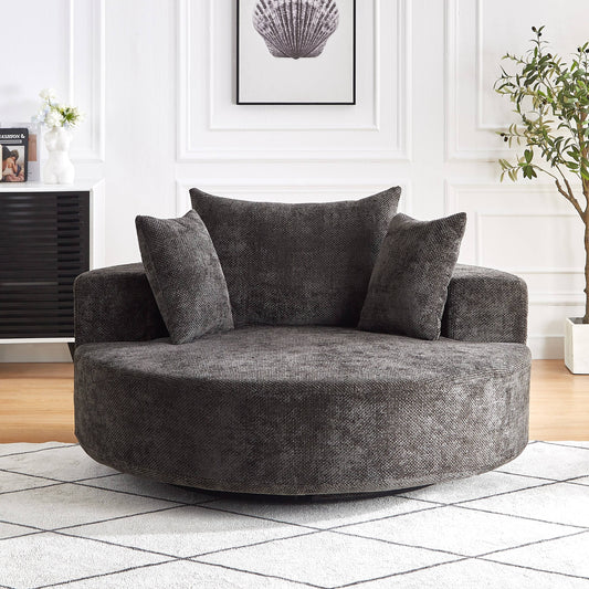 GIKPAL 55"x55" Oversized Swivel Sleeper Sofa Bed, Chenille Fabric Sectional Sofa with 360° Swivel Base & Backrest Pillow, No Assembly Required, Modern Sleeper Couch for Living Room, Black